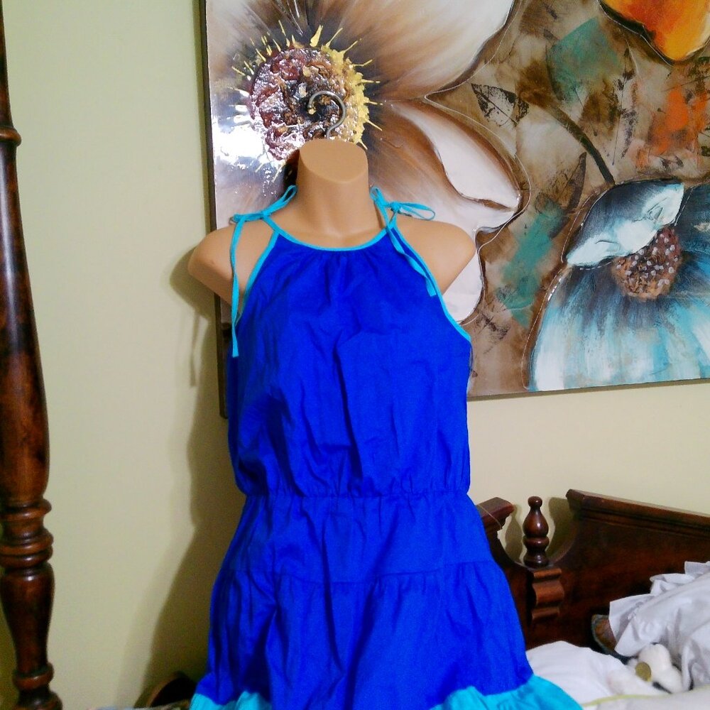 LONDON TIMES BLUE DRESS SIZE MED LONG PEASANT DRESS - Picture 3 of 5